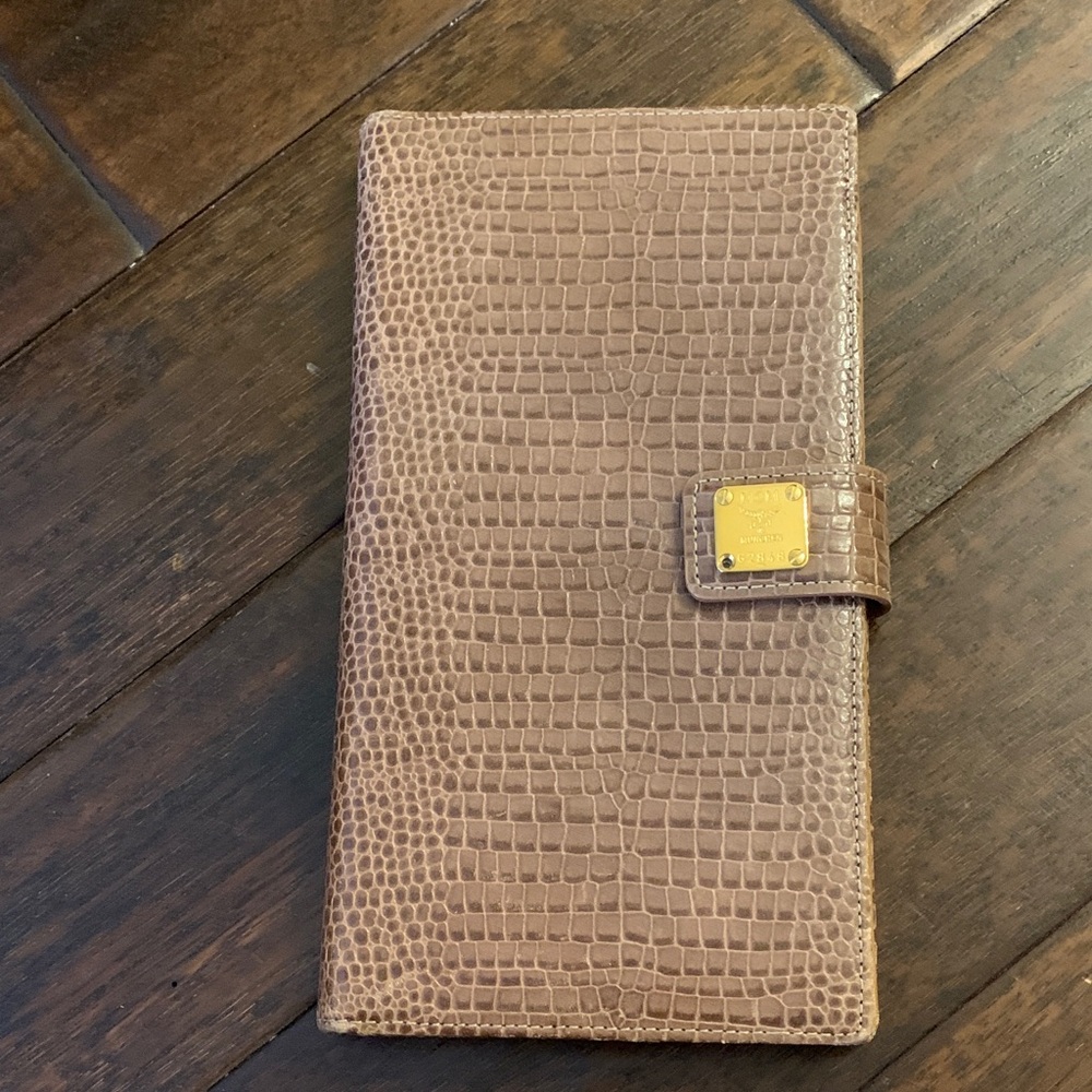 MCM Brown Crocodile Embossed Large Passport Travel Wallet